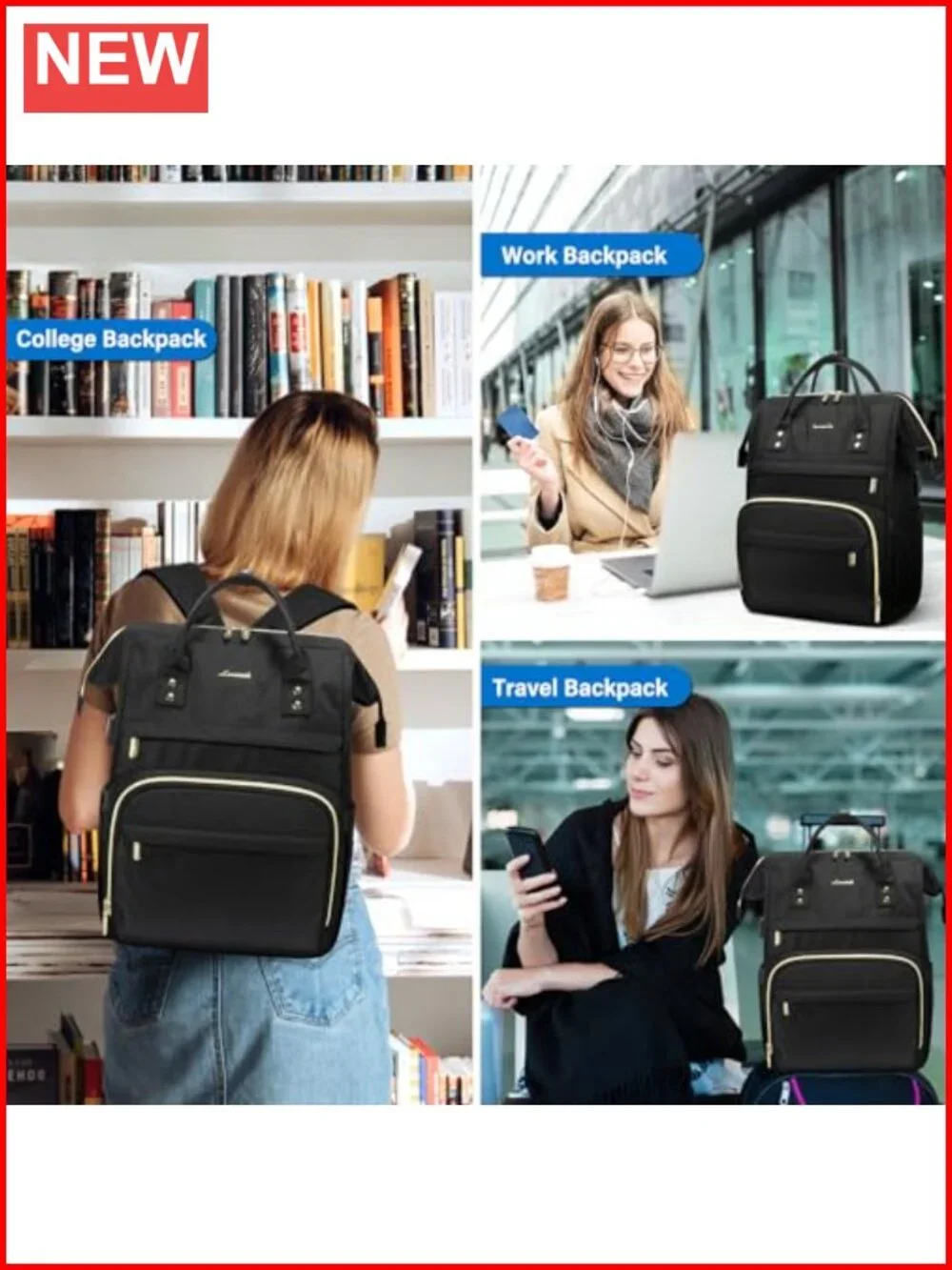 Waterproof Anti-theft Laptop Backpack for Women 15.6 Inch USB Charging